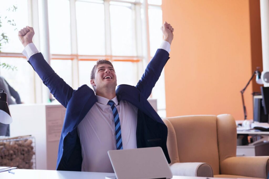 Adhesive and Packaging Executive Recruiters | Central Executive Search Cleveland, Ohio Employee Celbrating New Job Hiring